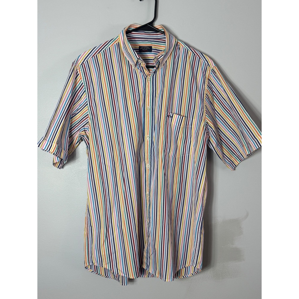Paul & Shark Yachting‎ Mens Large Multi Color Striped Short Sleeve Button Down